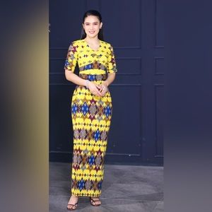 Yellow Myanmar Traditional Longyi